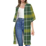 Green And Yellow Stewart Tartan Print Open Front Beach Cover Up