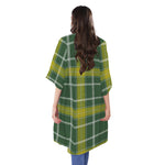 Green And Yellow Stewart Tartan Print Open Front Beach Cover Up