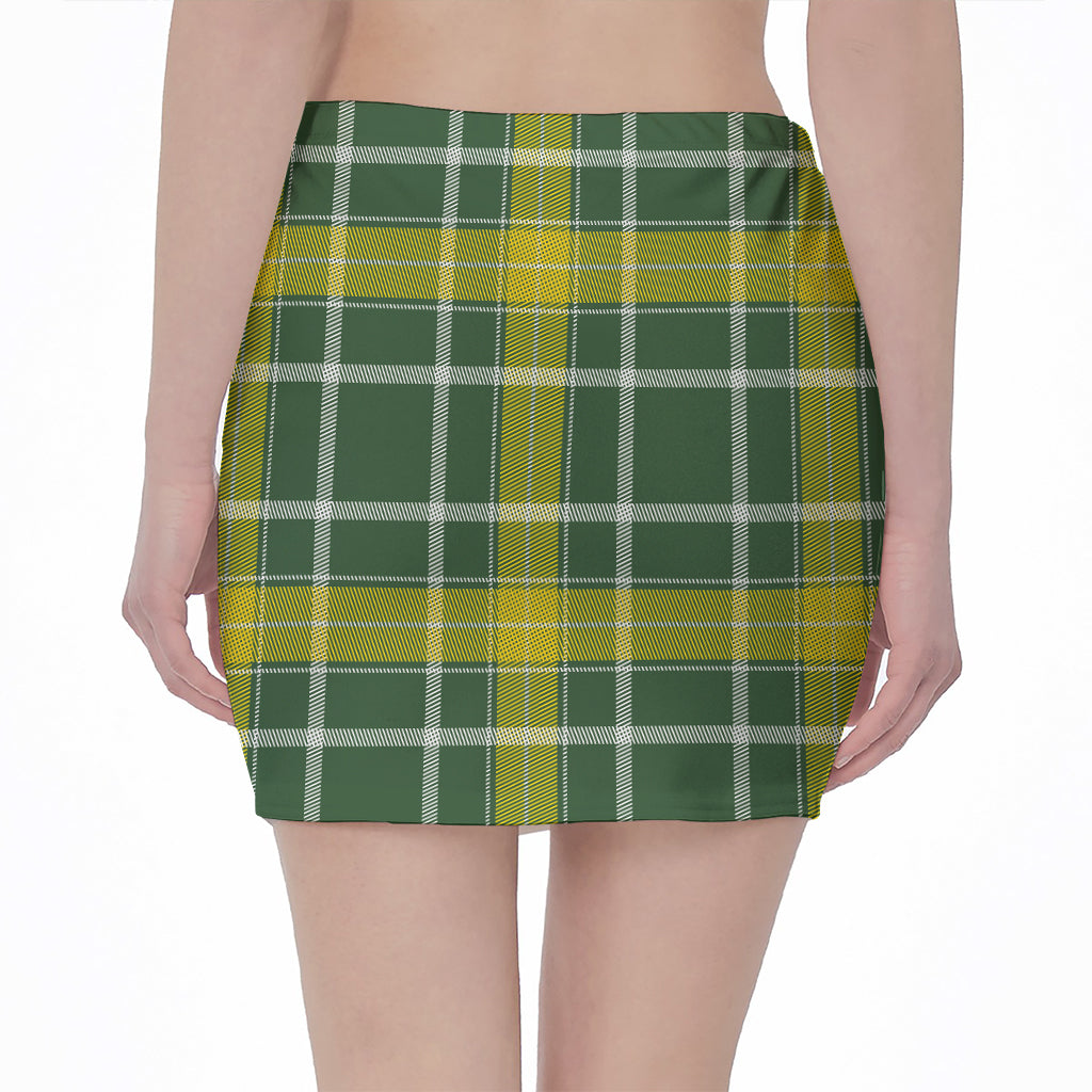 Green And Yellow Stewart Tartan Print Pencil Mini Skirt