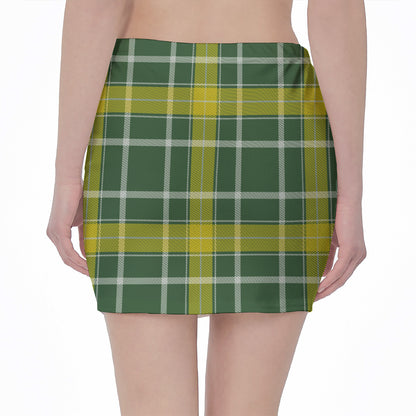 Green And Yellow Stewart Tartan Print Pencil Mini Skirt