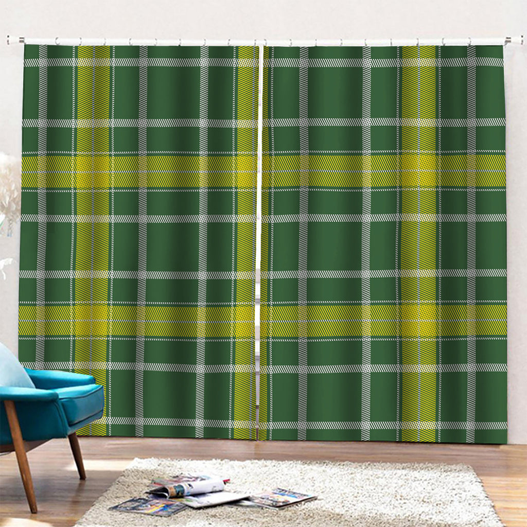 Green And Yellow Stewart Tartan Print Pencil Pleat Curtains