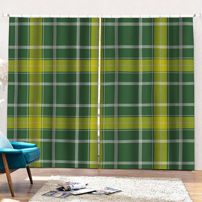Green And Yellow Stewart Tartan Print Pencil Pleat Curtains