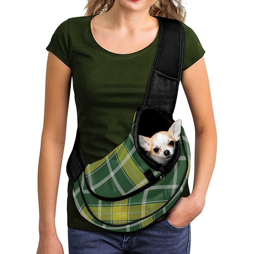 Green And Yellow Stewart Tartan Print Pet Sling Carrier