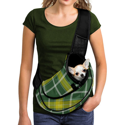 Green And Yellow Stewart Tartan Print Pet Sling Carrier