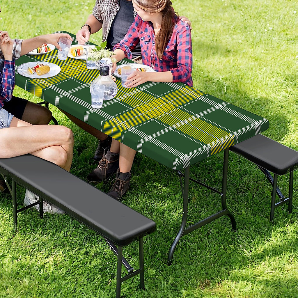 Green And Yellow Stewart Tartan Print Picnic Table Cover