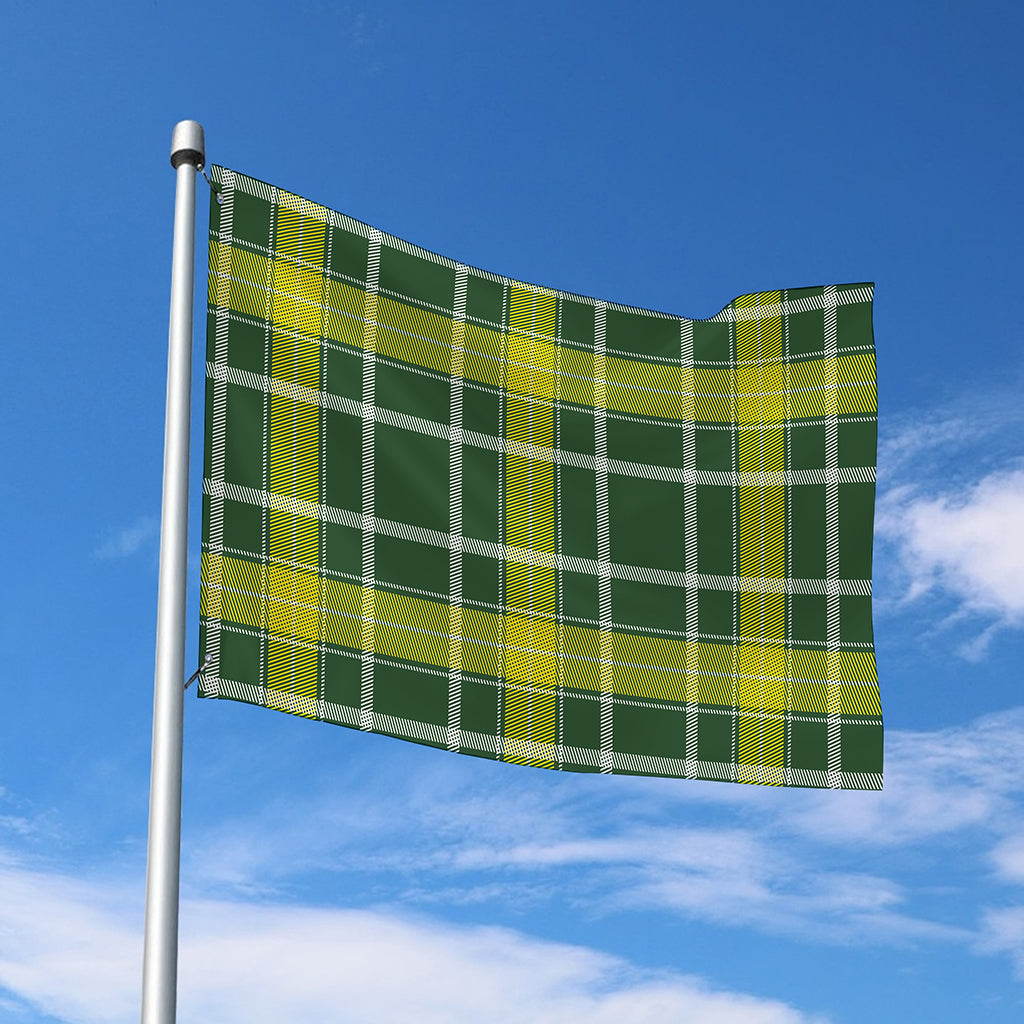 Green And Yellow Stewart Tartan Print Polyester Flag