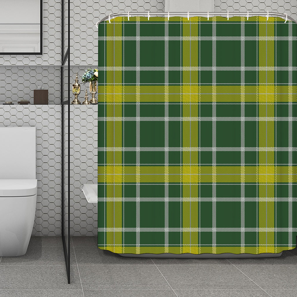 Green And Yellow Stewart Tartan Print Polyester Shower Curtain