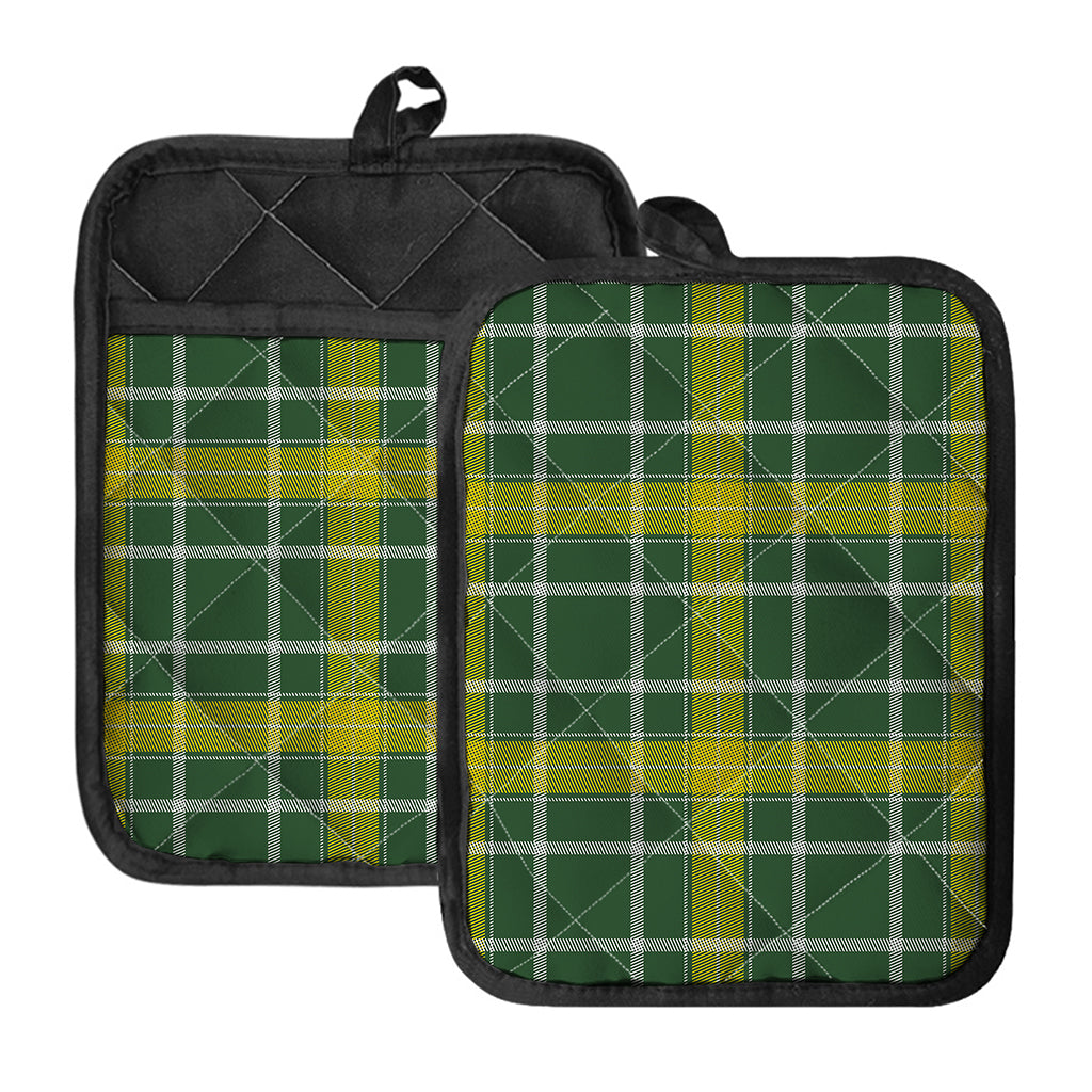 Green And Yellow Stewart Tartan Print Pot Holders With Pocket