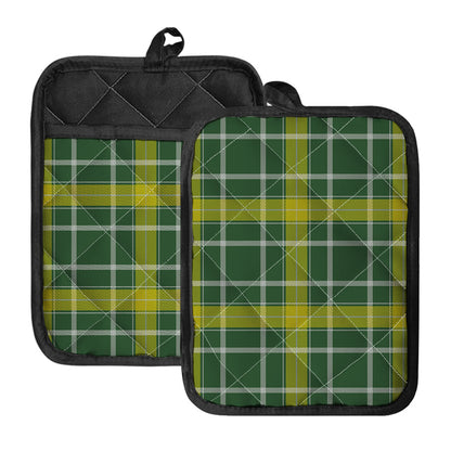 Green And Yellow Stewart Tartan Print Pot Holders With Pocket
