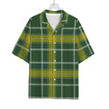 Green And Yellow Stewart Tartan Print Rayon Hawaiian Shirt