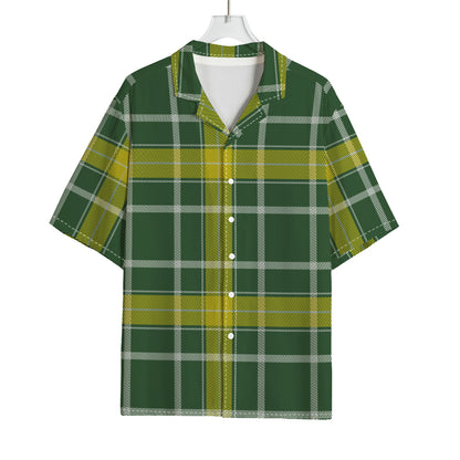 Green And Yellow Stewart Tartan Print Rayon Hawaiian Shirt
