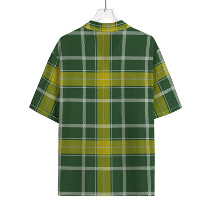 Green And Yellow Stewart Tartan Print Rayon Hawaiian Shirt