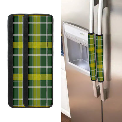 Green And Yellow Stewart Tartan Print Refrigerator Handle Covers