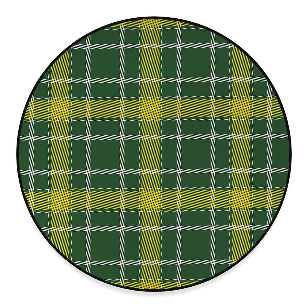 Green And Yellow Stewart Tartan Print Round Floor Mat