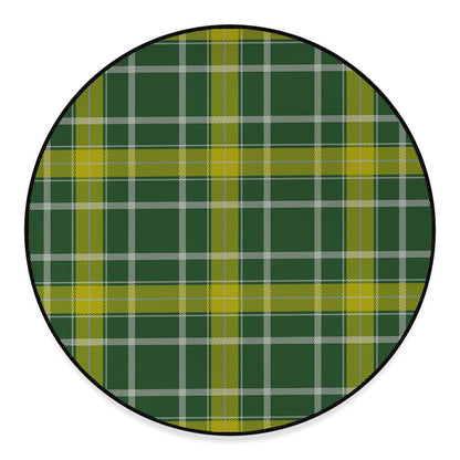 Green And Yellow Stewart Tartan Print Round Floor Mat