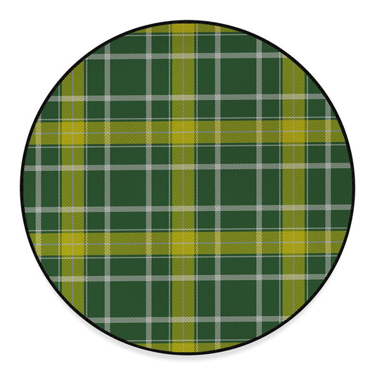 Green And Yellow Stewart Tartan Print Round Floor Mat