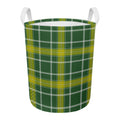 Green And Yellow Stewart Tartan Print Round Laundry Basket