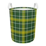 Green And Yellow Stewart Tartan Print Round Laundry Basket