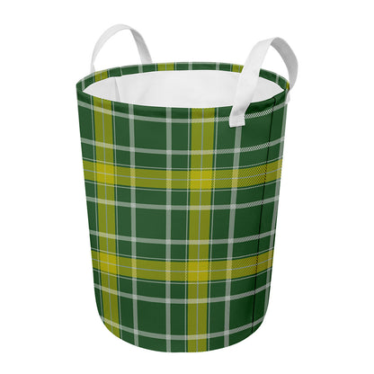 Green And Yellow Stewart Tartan Print Round Laundry Basket