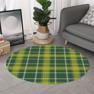 Green And Yellow Stewart Tartan Print Round Rug