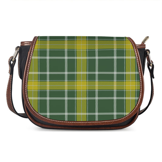 Green And Yellow Stewart Tartan Print Saddle Bag
