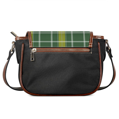 Green And Yellow Stewart Tartan Print Saddle Bag