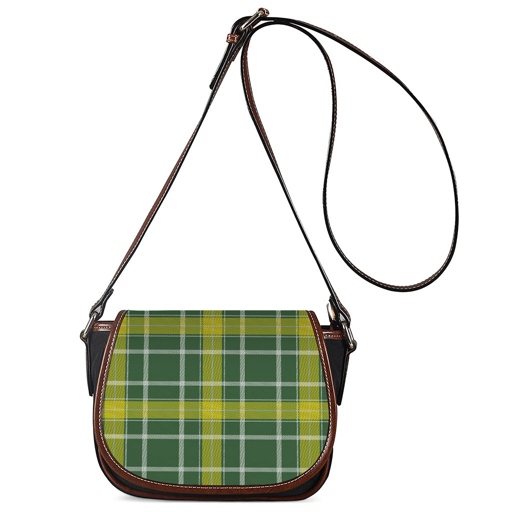 Green And Yellow Stewart Tartan Print Saddle Bag