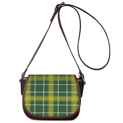 Green And Yellow Stewart Tartan Print Saddle Bag