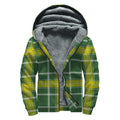 Green And Yellow Stewart Tartan Print Sherpa Lined Zip Up Hoodie