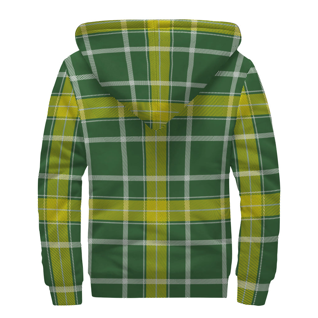 Green And Yellow Stewart Tartan Print Sherpa Lined Zip Up Hoodie