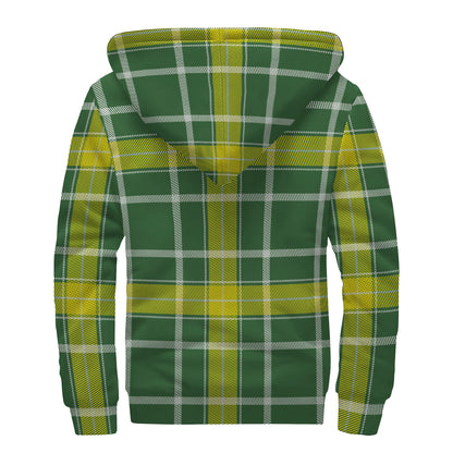 Green And Yellow Stewart Tartan Print Sherpa Lined Zip Up Hoodie