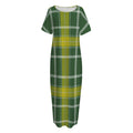 Green And Yellow Stewart Tartan Print Short Sleeve Long Nightdress