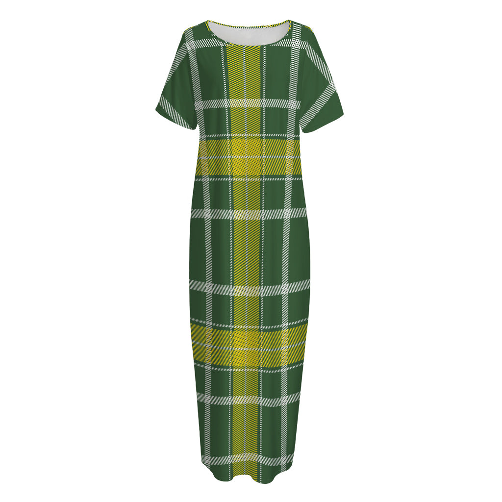 Green And Yellow Stewart Tartan Print Short Sleeve Long Nightdress