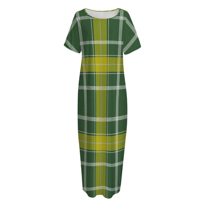 Green And Yellow Stewart Tartan Print Short Sleeve Long Nightdress