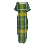 Green And Yellow Stewart Tartan Print Short Sleeve Long Nightdress