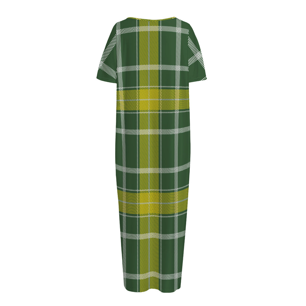 Green And Yellow Stewart Tartan Print Short Sleeve Long Nightdress