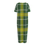 Green And Yellow Stewart Tartan Print Short Sleeve Long Nightdress