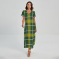 Green And Yellow Stewart Tartan Print Short Sleeve Maxi Dress