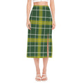 Green And Yellow Stewart Tartan Print Side Slit Midi Skirt