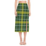 Green And Yellow Stewart Tartan Print Side Slit Midi Skirt