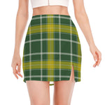Green And Yellow Stewart Tartan Print Side Slit Mini Skirt