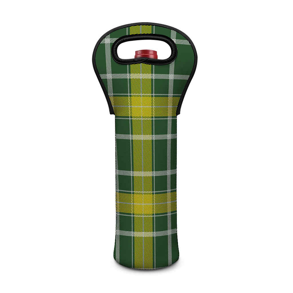 Green And Yellow Stewart Tartan Print Single Neoprene Wine Tote