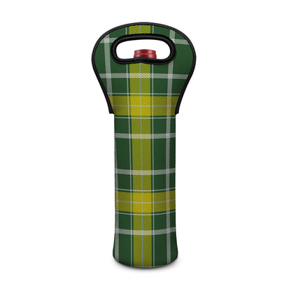 Green And Yellow Stewart Tartan Print Single Neoprene Wine Tote