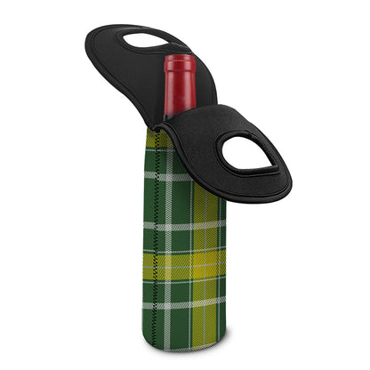Green And Yellow Stewart Tartan Print Single Neoprene Wine Tote