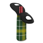 Green And Yellow Stewart Tartan Print Single Neoprene Wine Tote