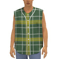 Green And Yellow Stewart Tartan Print Sleeveless Baseball Jersey