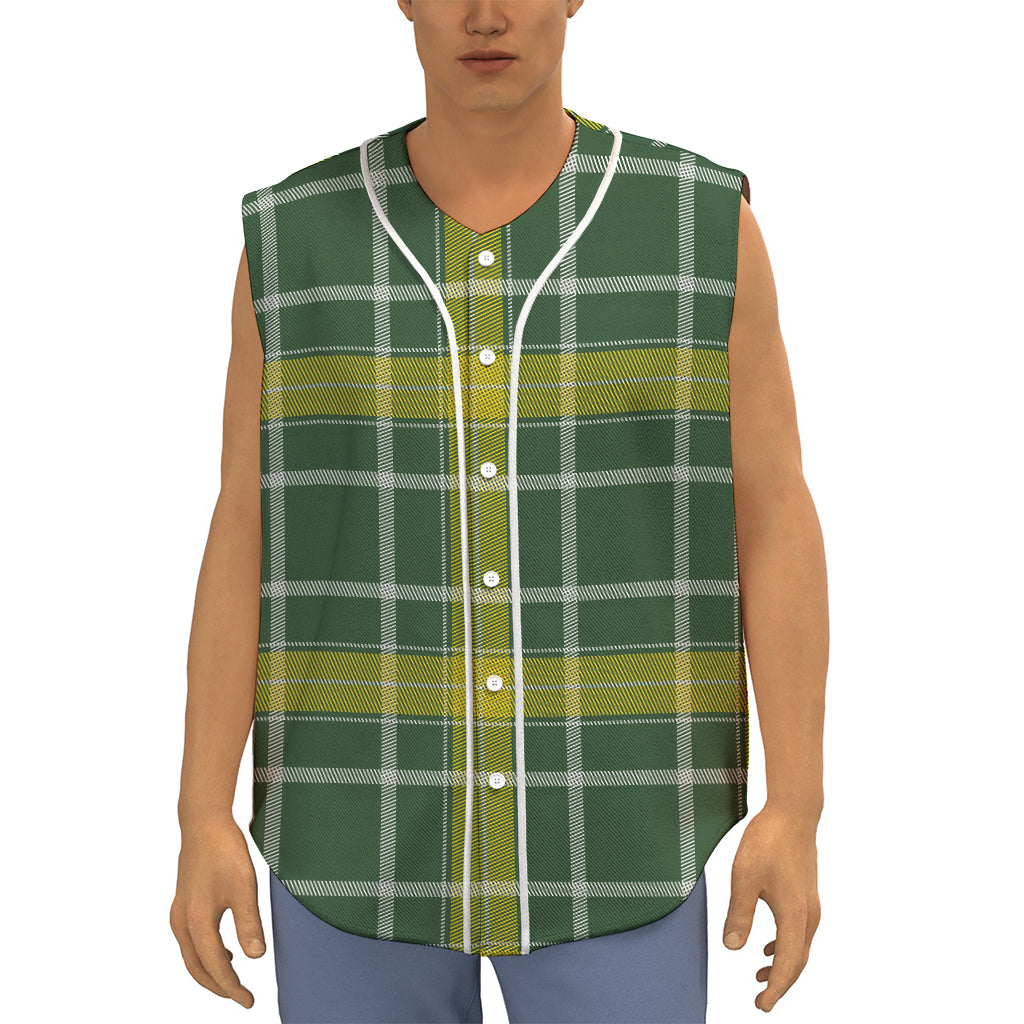 Green And Yellow Stewart Tartan Print Sleeveless Baseball Jersey