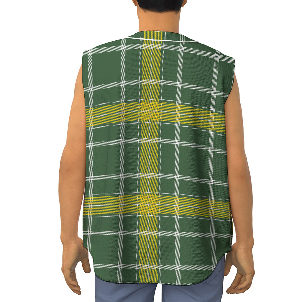 Green And Yellow Stewart Tartan Print Sleeveless Baseball Jersey