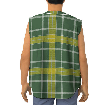 Green And Yellow Stewart Tartan Print Sleeveless Baseball Jersey