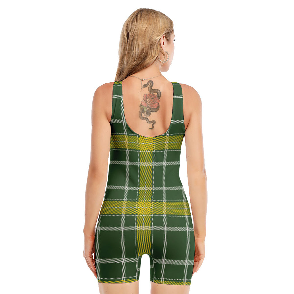 Green And Yellow Stewart Tartan Print Sleeveless One Piece Swimsuit